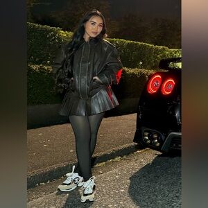 OAK+FORT VEGAN LEATHER PLEATED MINI SKORT